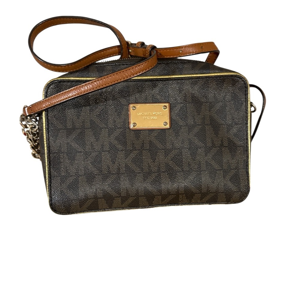 Michael Kors Dark Brown and Tan Crossbody Bag